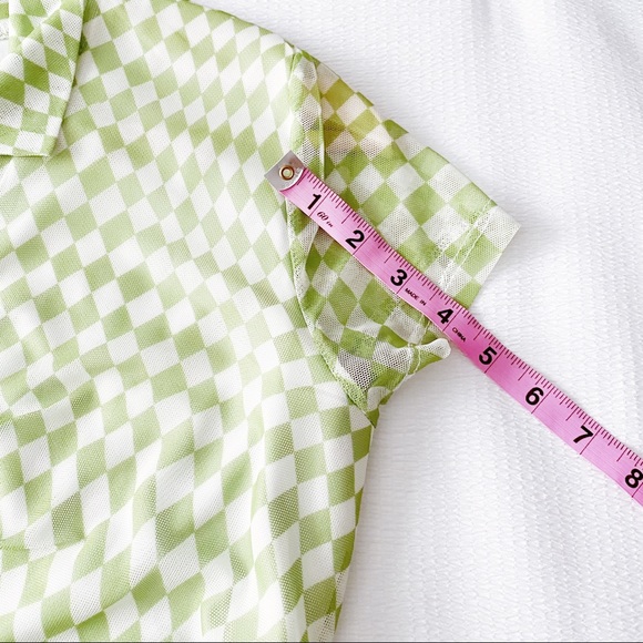 NWT Green & White Checkerboard Print Button Down Mesh Dress - Picture 7 of 12